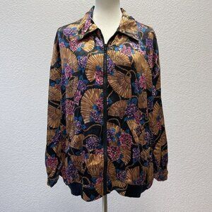 Jordan II Womens Vintage Silky Jacket Asian Inspired Fans Gold Purple Blue